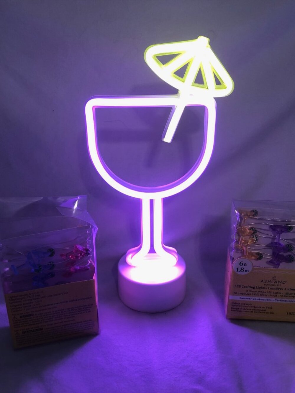 Neon Icon Light & 2 Packages of LED String Lights - Tropical Drink
